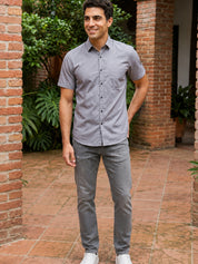 Grey Cotton Solid Casual Shirts