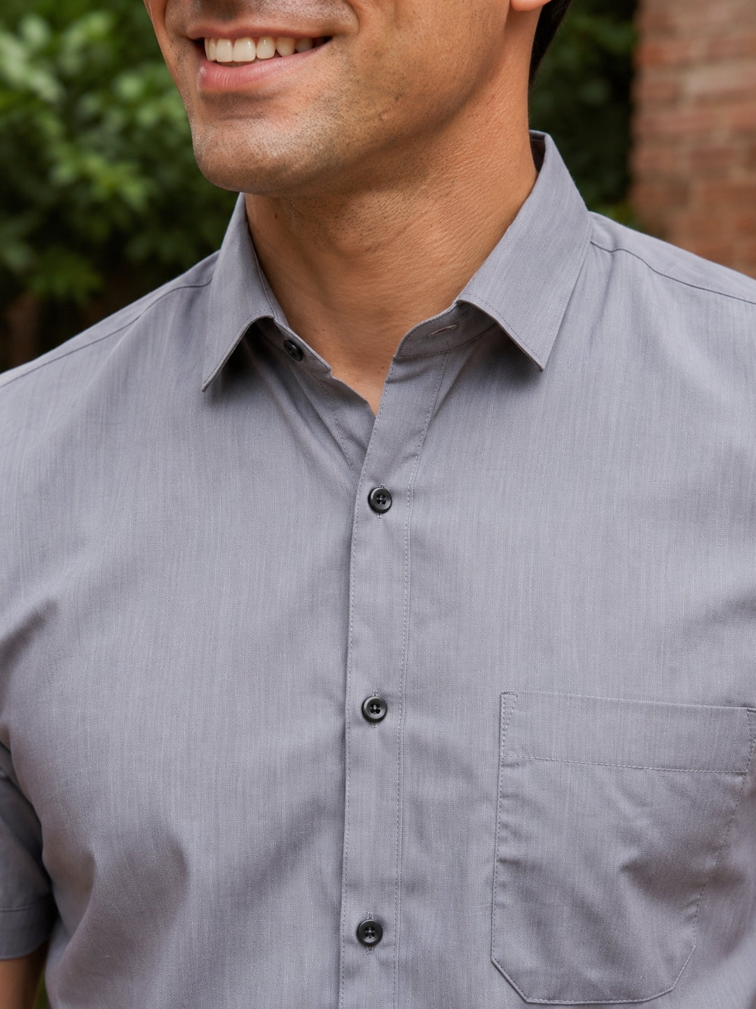 Grey Cotton Solid Casual Shirts