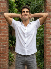 White Cotton Solid Casual Shirts