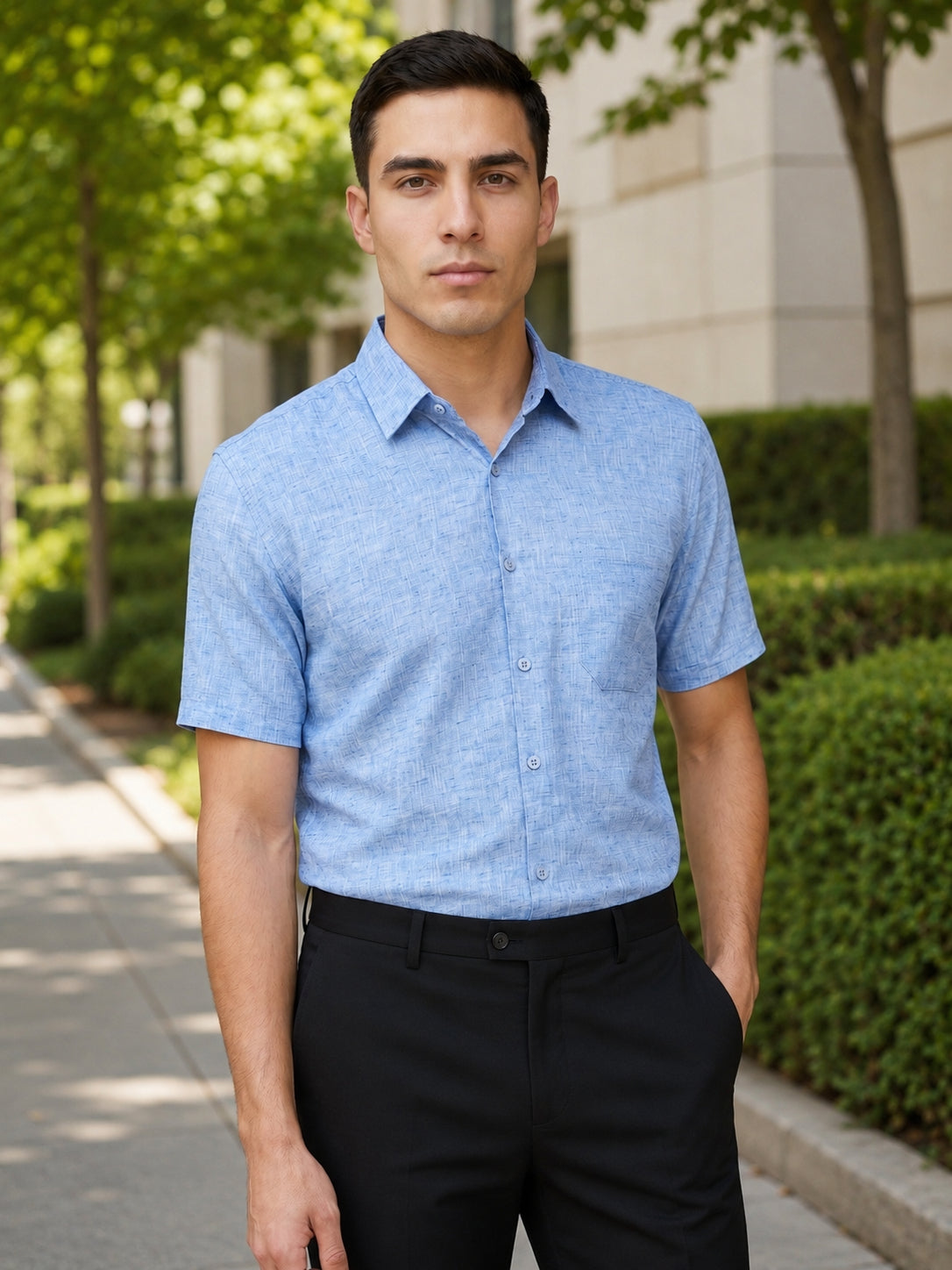 Blue Cotton Formal Shirt For Men