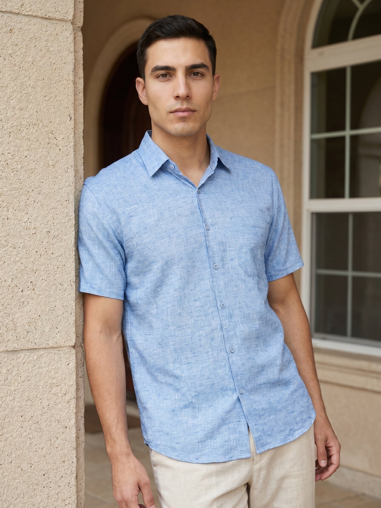 Blue Cotton Casual Shirt For Men