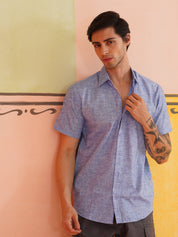 Blue Cotton Casual Shirt For Men
