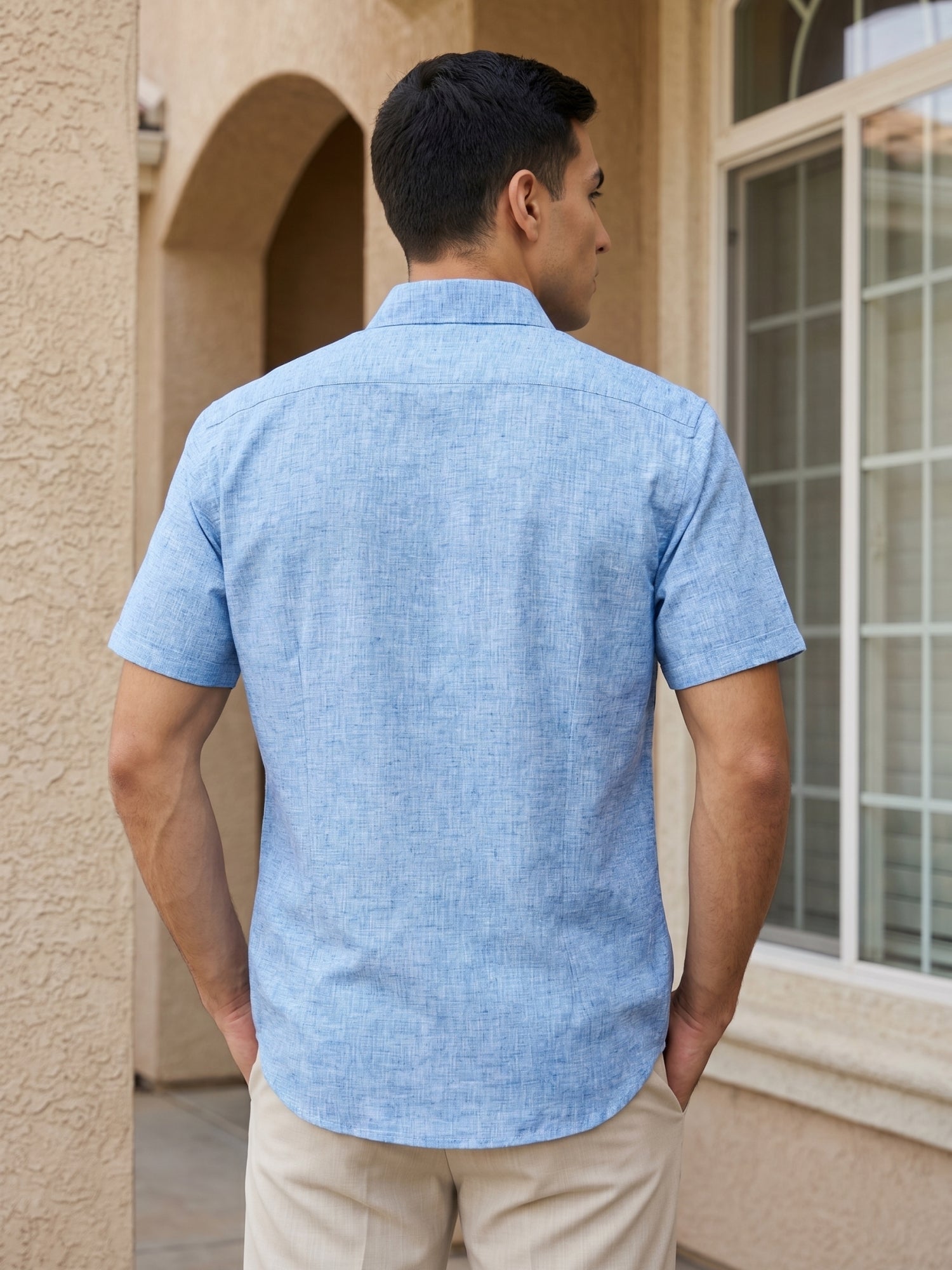 Blue Cotton Casual Shirt For Men
