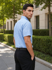 Blue Cotton Formal Shirt For Men