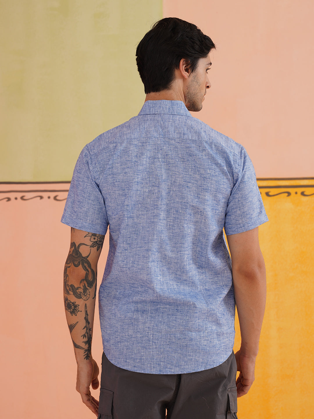 Blue Cotton Casual Shirt For Men