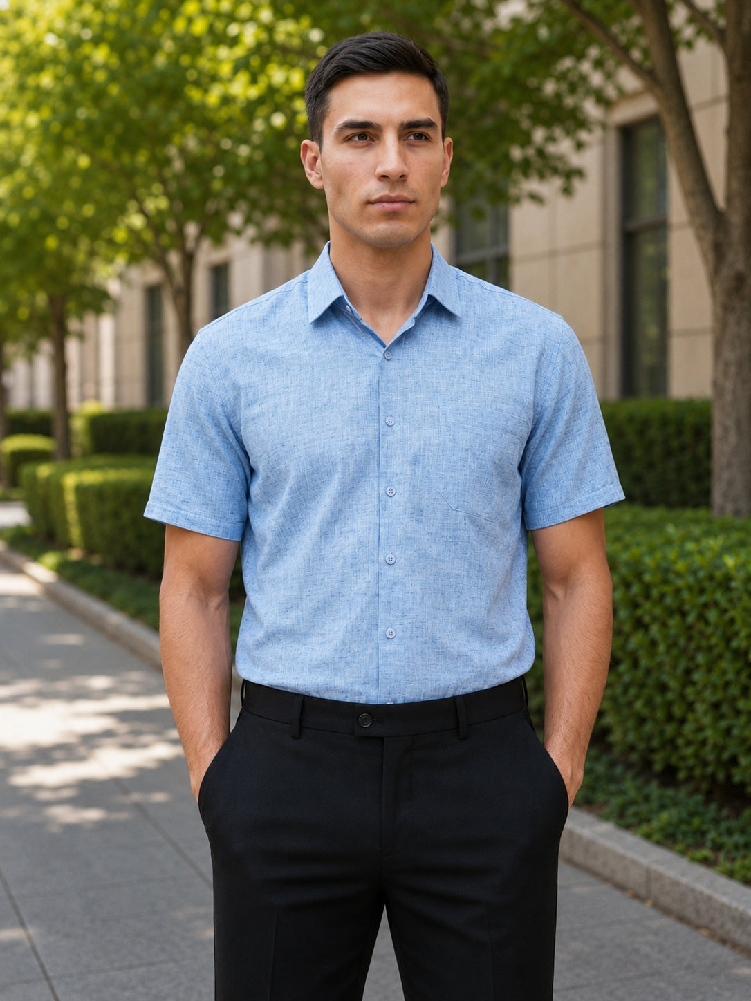 Blue Cotton Formal Shirt For Men