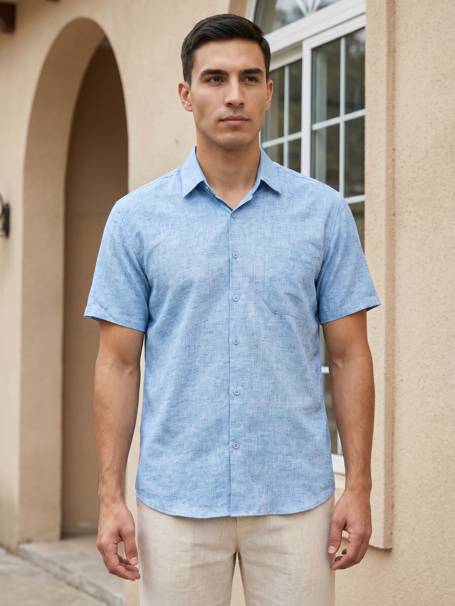Blue Cotton Casual Shirt For Men