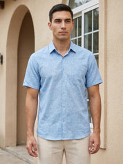 Blue Cotton Casual Shirt For Men