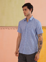 Blue Cotton Casual Shirt For Men