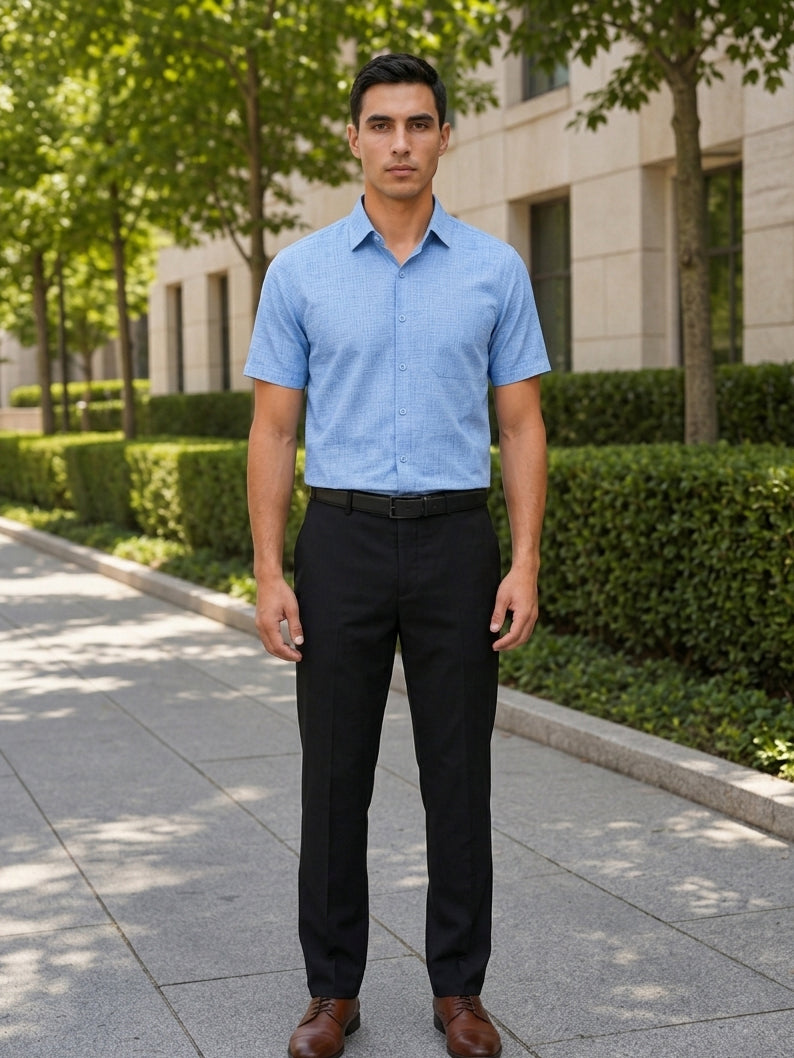 Blue Cotton Formal Shirt For Men