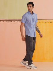 Blue Cotton Casual Shirt For Men