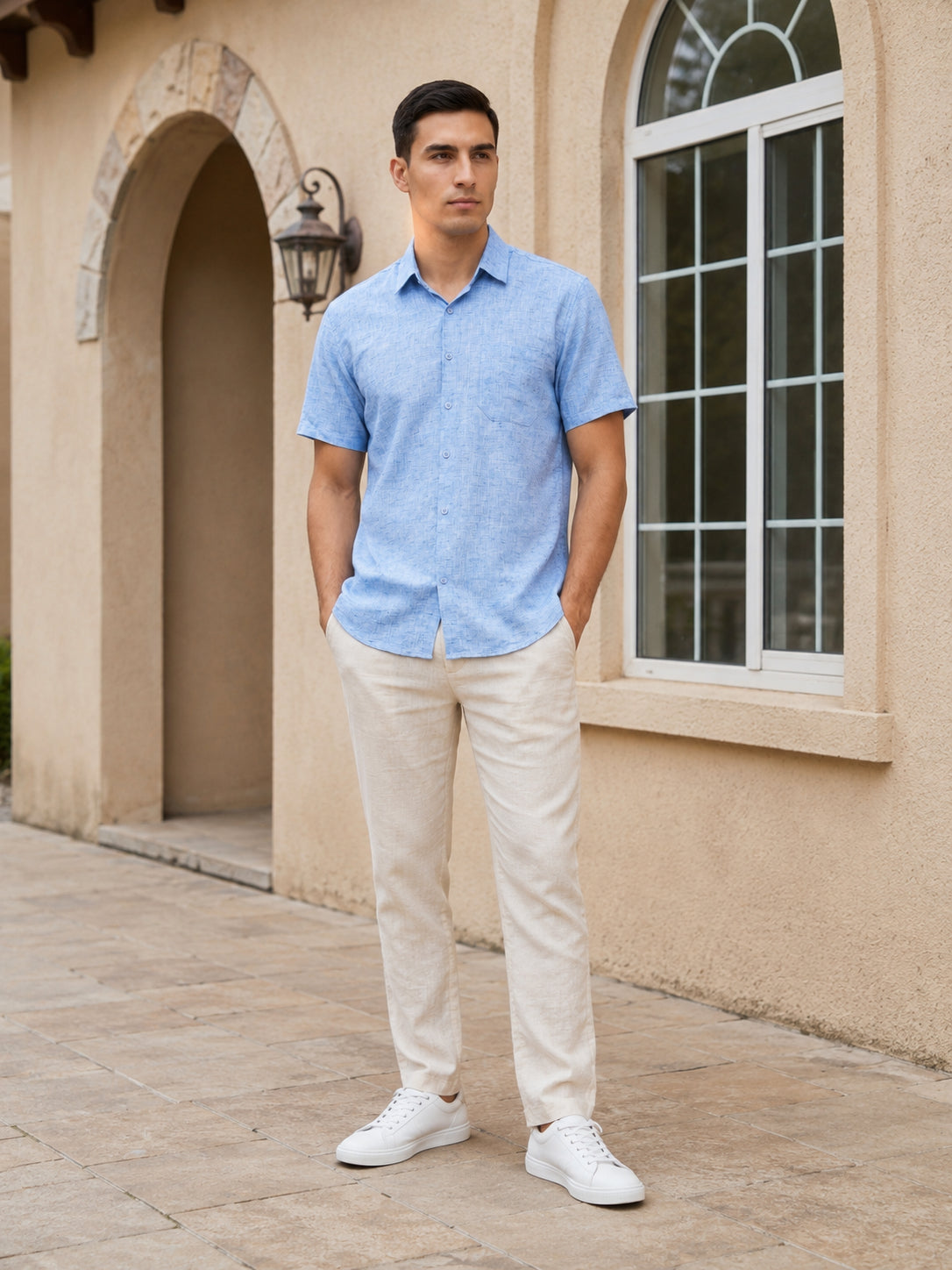 Blue Cotton Casual Shirt For Men