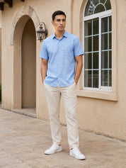 Blue Cotton Casual Shirt For Men