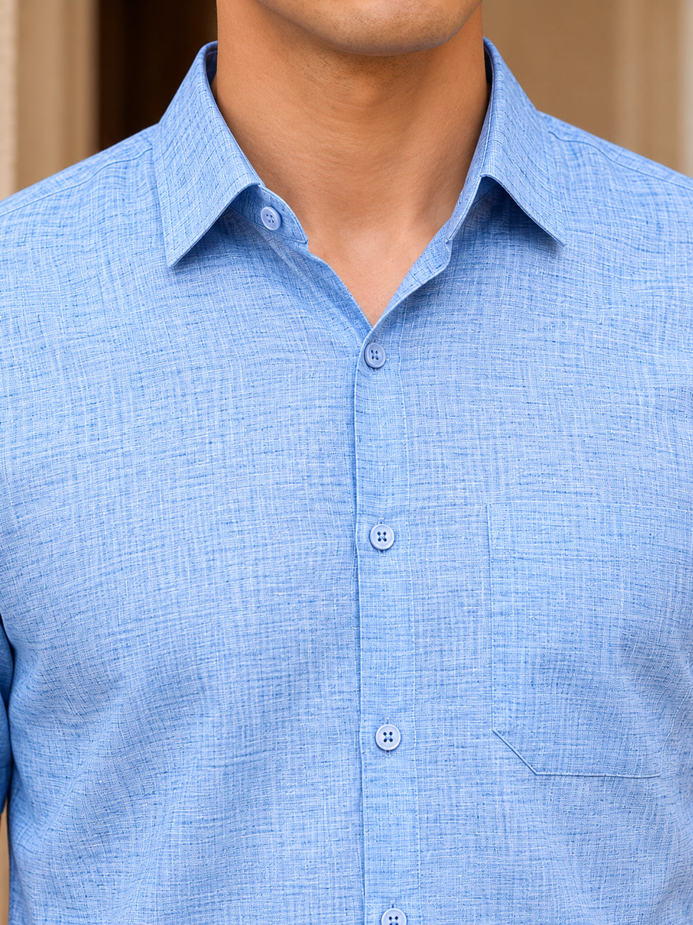 Blue Cotton Formal Shirt For Men