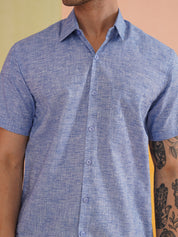 Blue Cotton Casual Shirt For Men