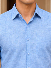 Blue Cotton Casual Shirt For Men