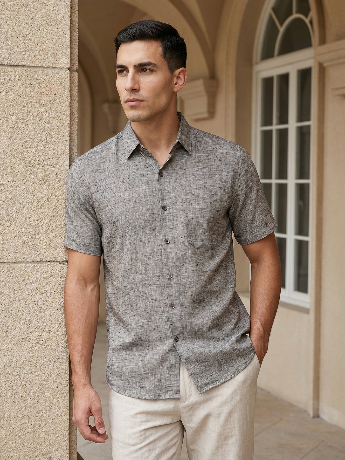 Grey Cotton Casual Shirt For Men