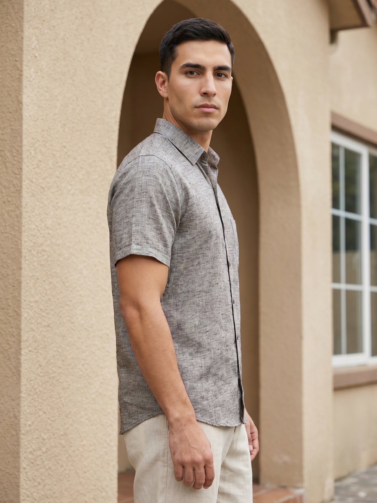 Grey Cotton Casual Shirt For Men