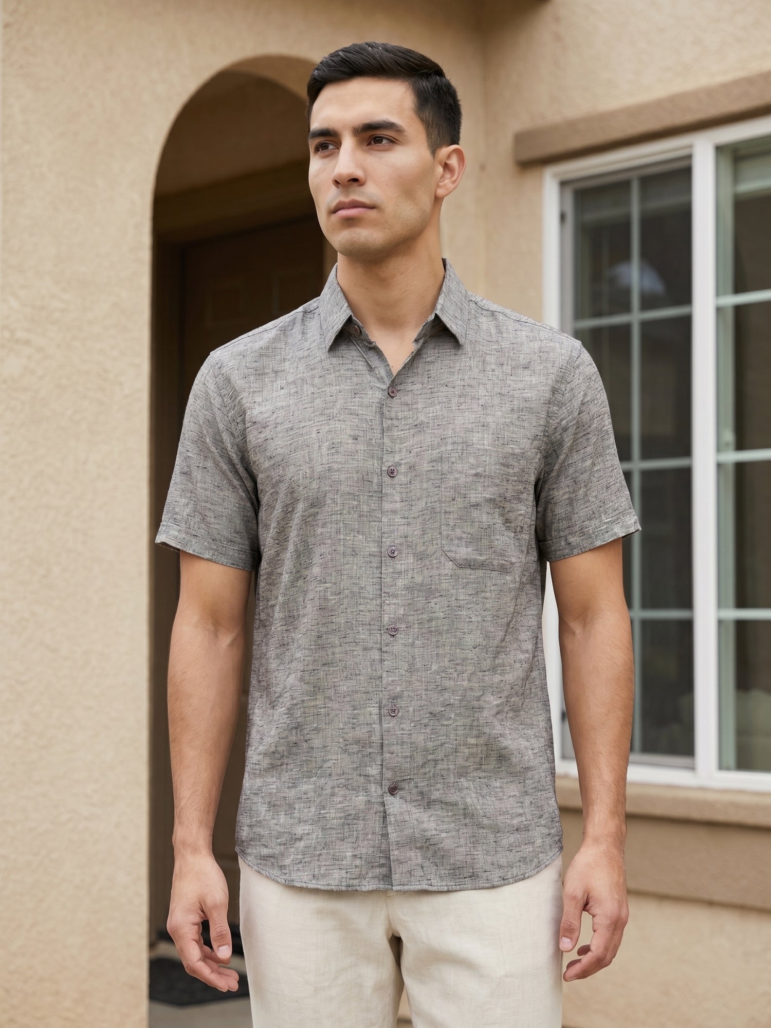 Grey Cotton Casual Shirt For Men