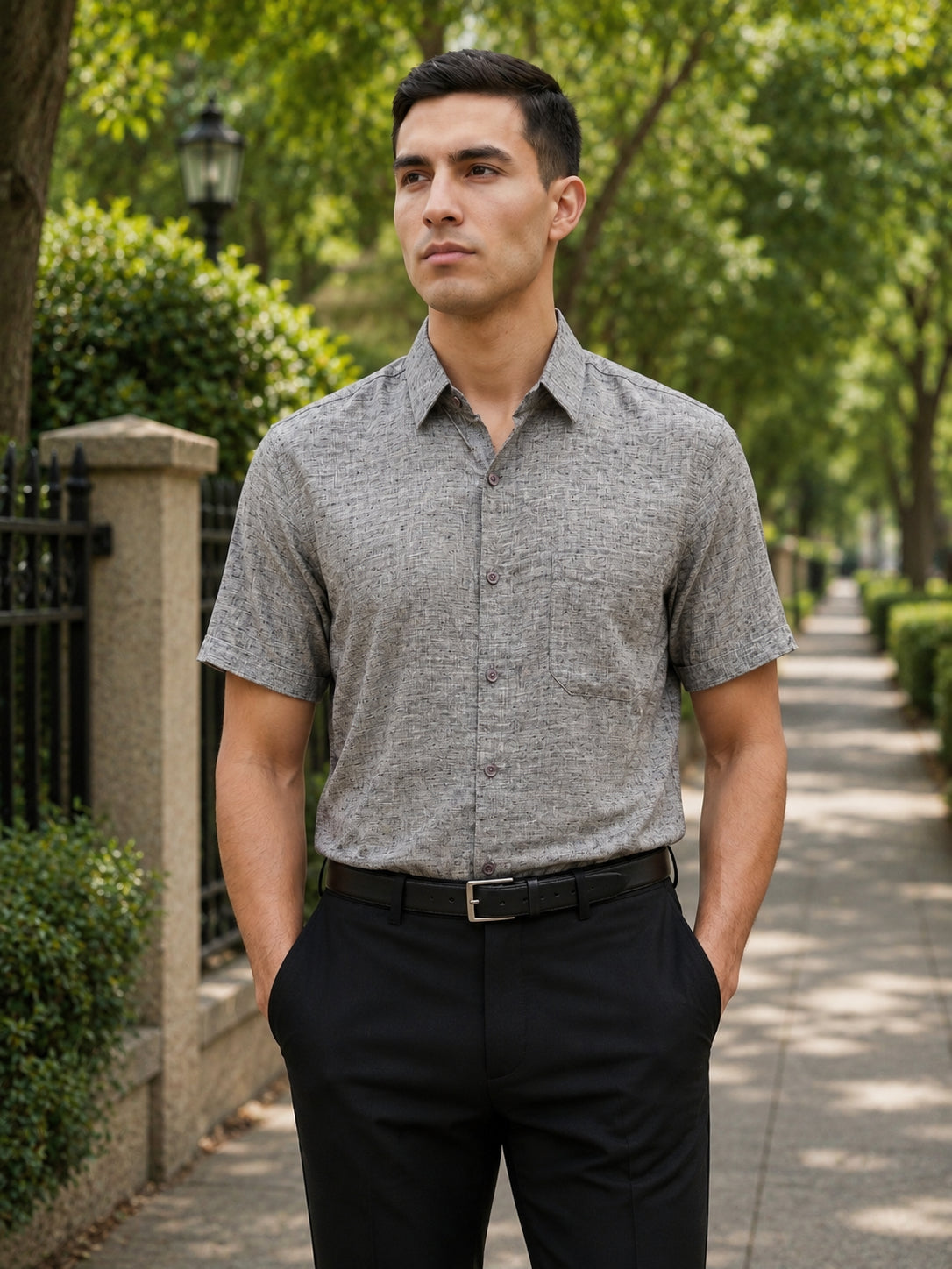 Grey Cotton Formal Shirt For Men