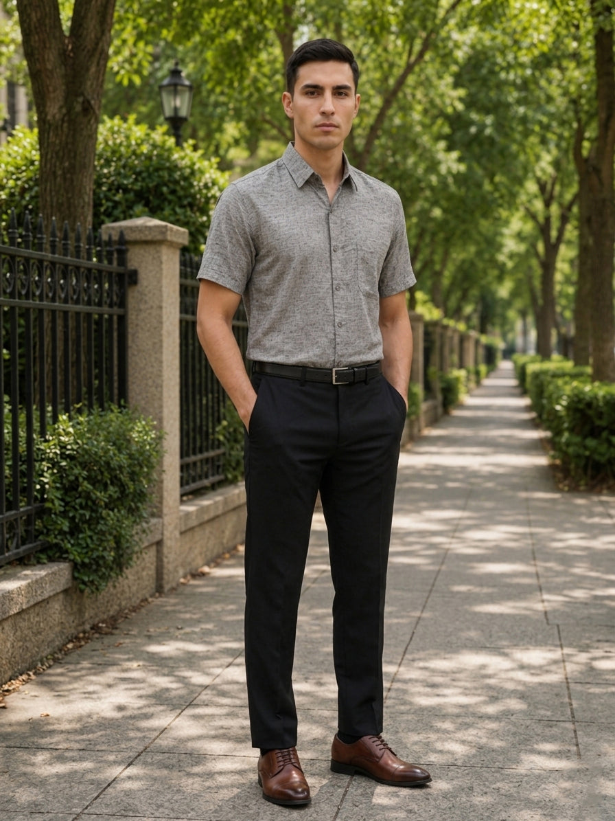 Grey Cotton Formal Shirt For Men