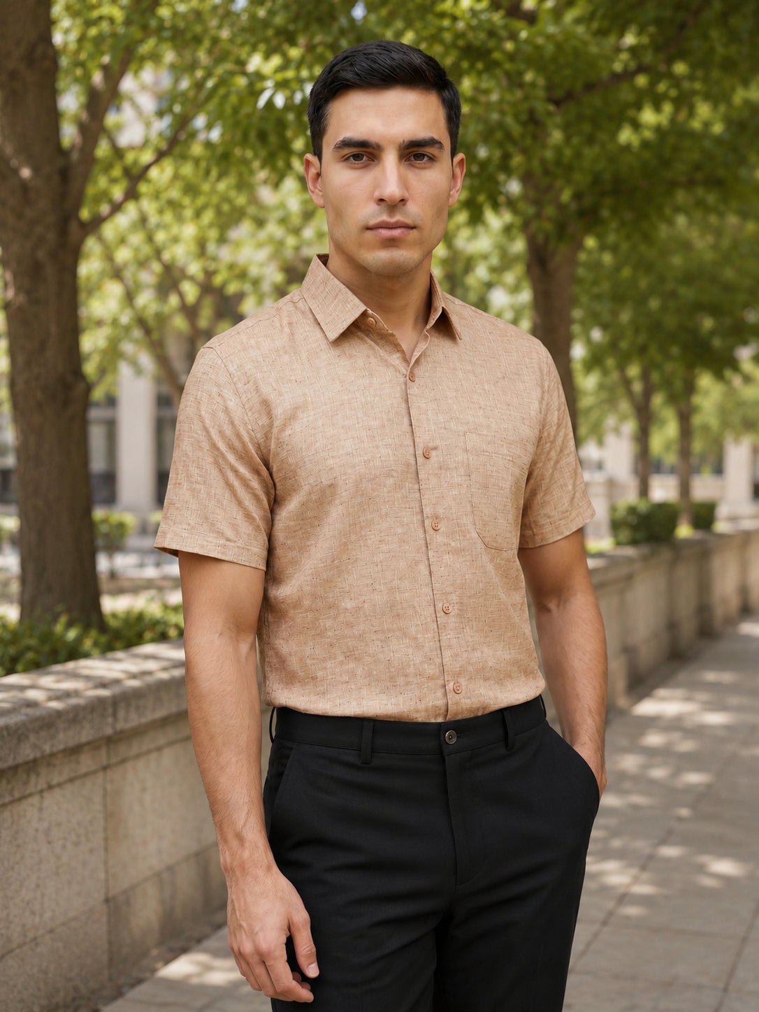 Rust Cotton Formal Shirt For Men