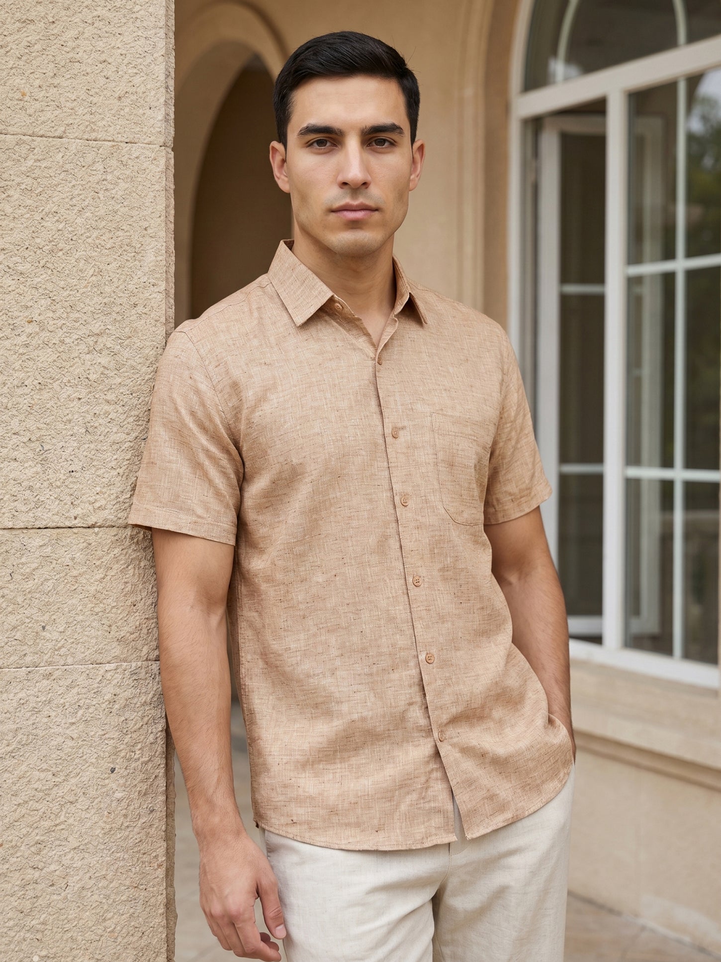 Rust Cotton Casual Shirt For Men