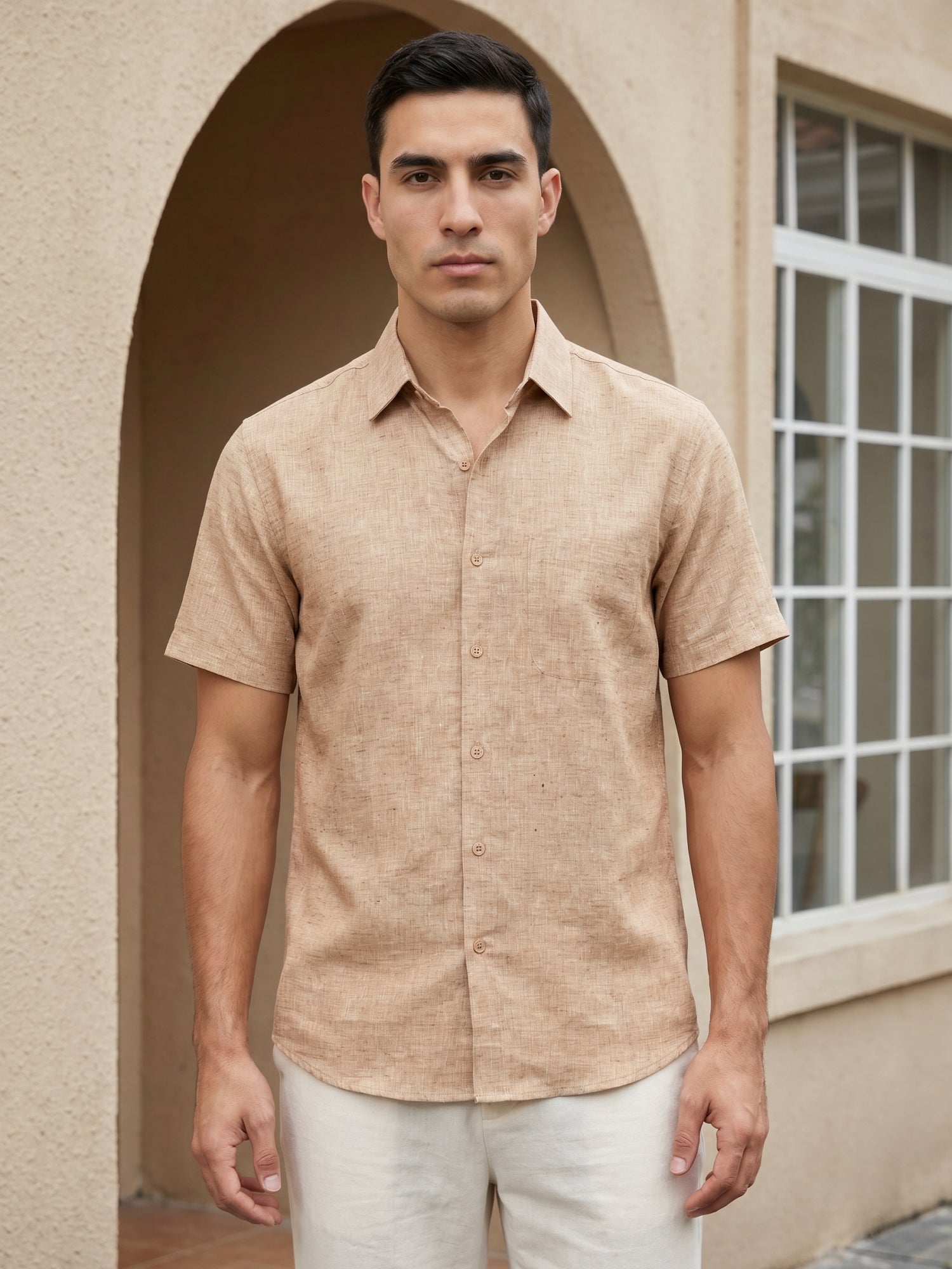 Rust Cotton Casual Shirt For Men