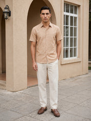 Rust Cotton Casual Shirt For Men