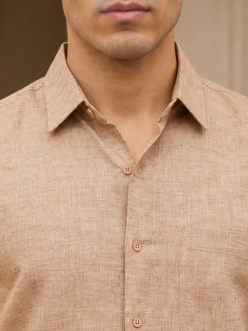 Rust Cotton Casual Shirt For Men