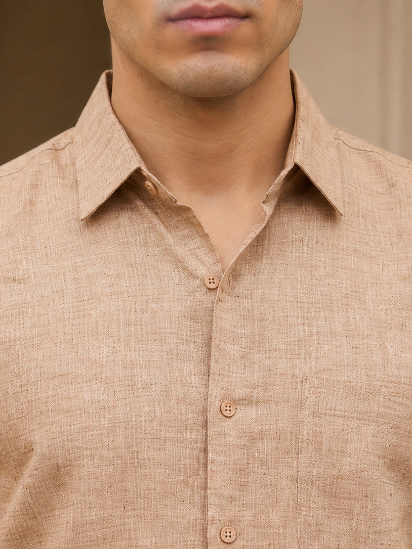 Rust Cotton Formal Shirt For Men