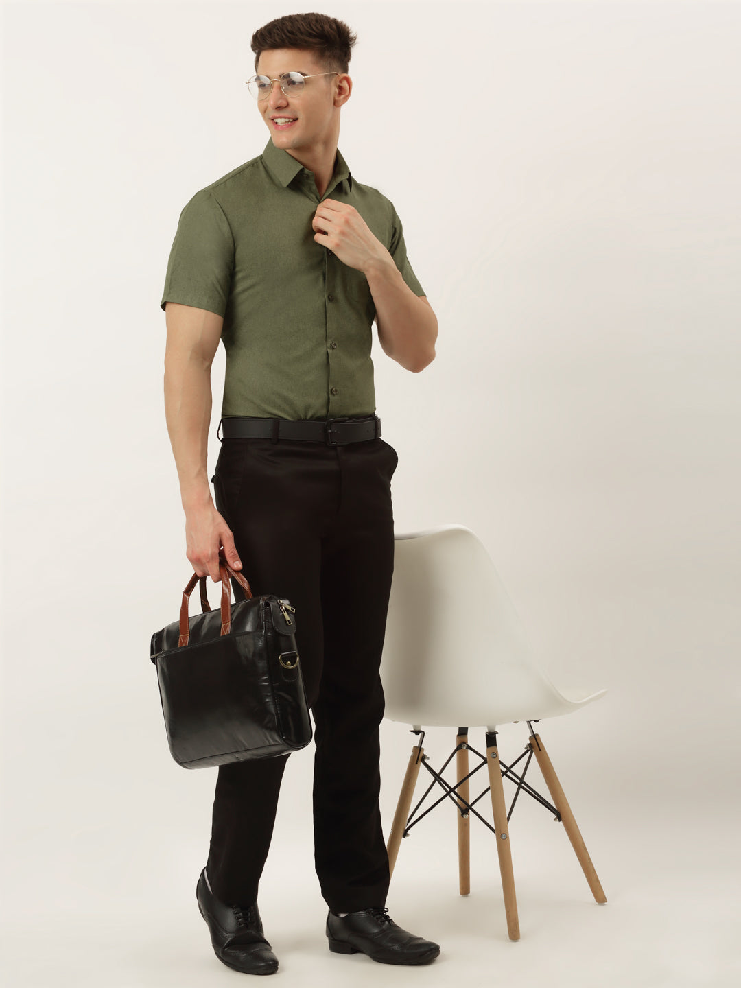 Indian Needle Men's Cotton Solid Half Sleeve Formal Shirts