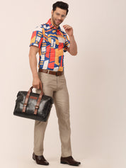 Indian Needle Men's Lycra Printed Half Sleeve Formal Shirts