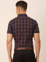 Men's Cotton Checked Half Sleeves Formal Shirts