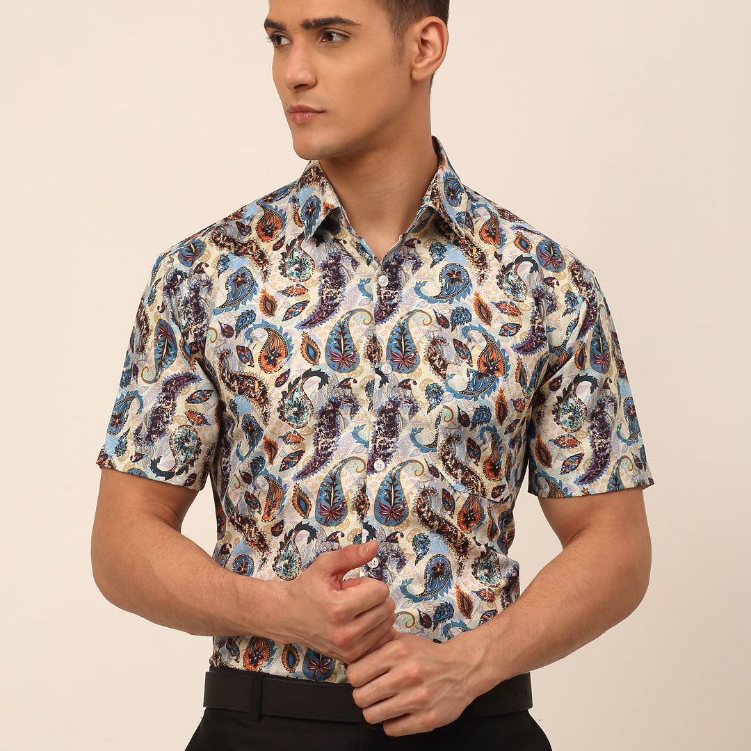 Indian Needle Indian Needle Men's Cotton Printed Formal Shirts in Multi - Front View