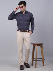 Men's Grey Horizontal Striped Formal Shirt