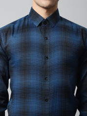 Men Peacock Blue Checks Regular Fit Cotton Formal Shirt