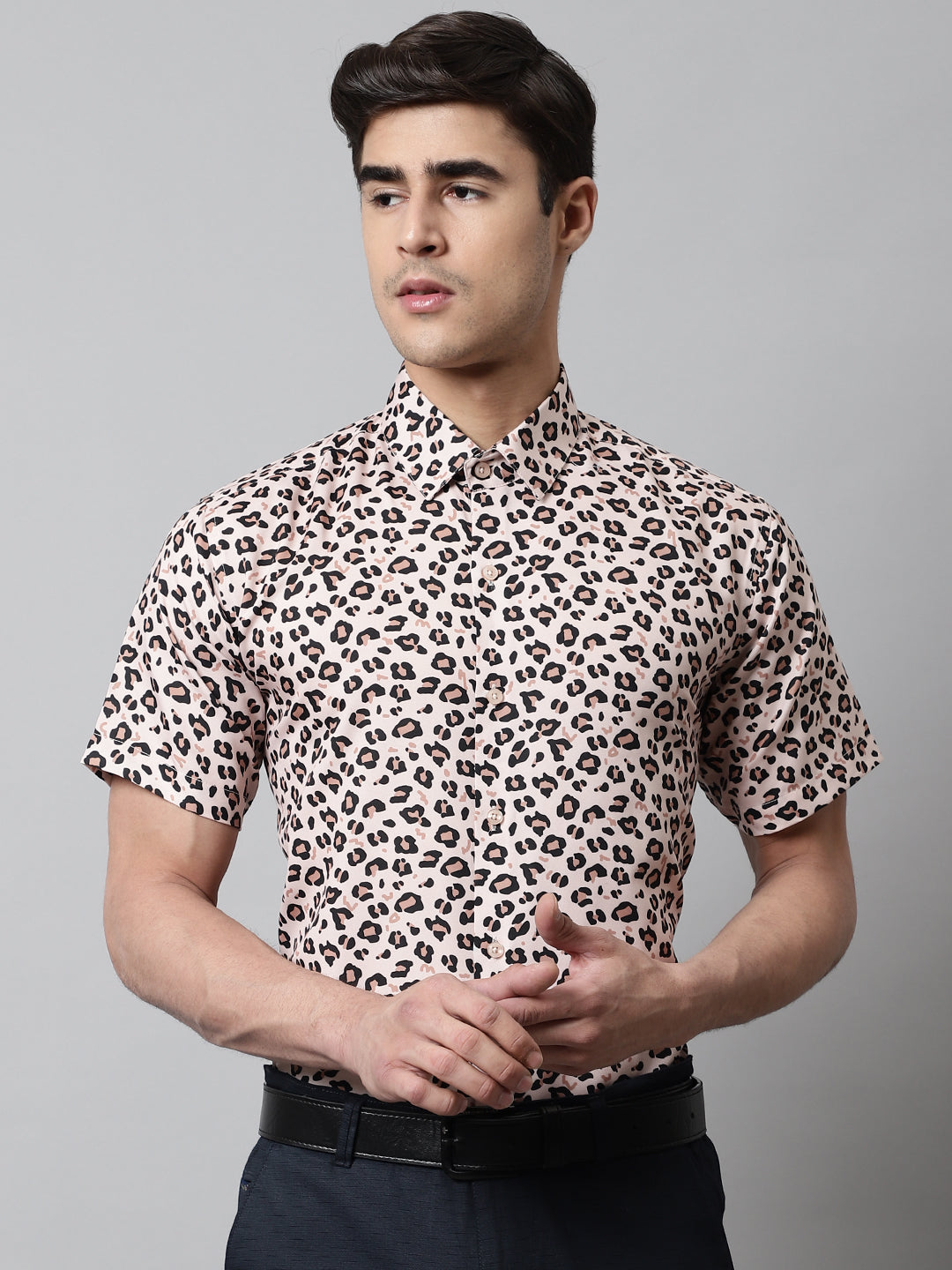 Men Cream Classic Printed Formal Shirt