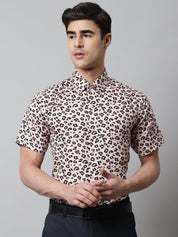 Men Cream Classic Printed Formal Shirt