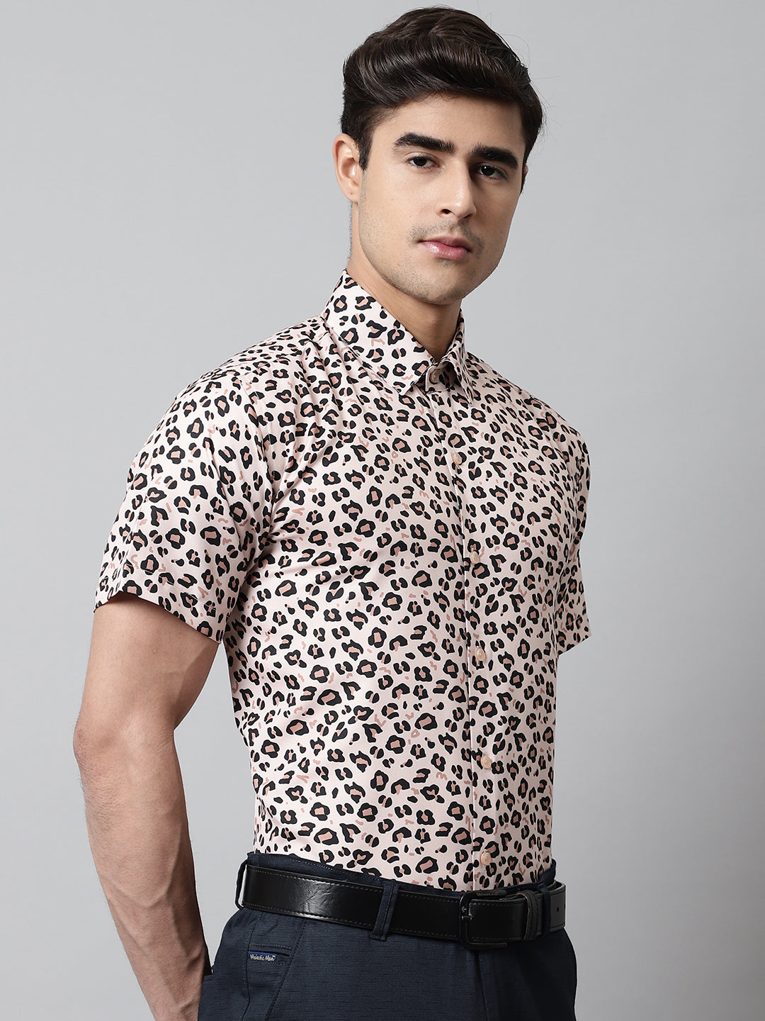 Men Cream Classic Printed Formal Shirt