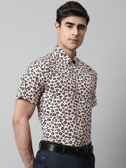 Men Cream Classic Printed Formal Shirt