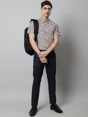 Men Cream Classic Printed Formal Shirt