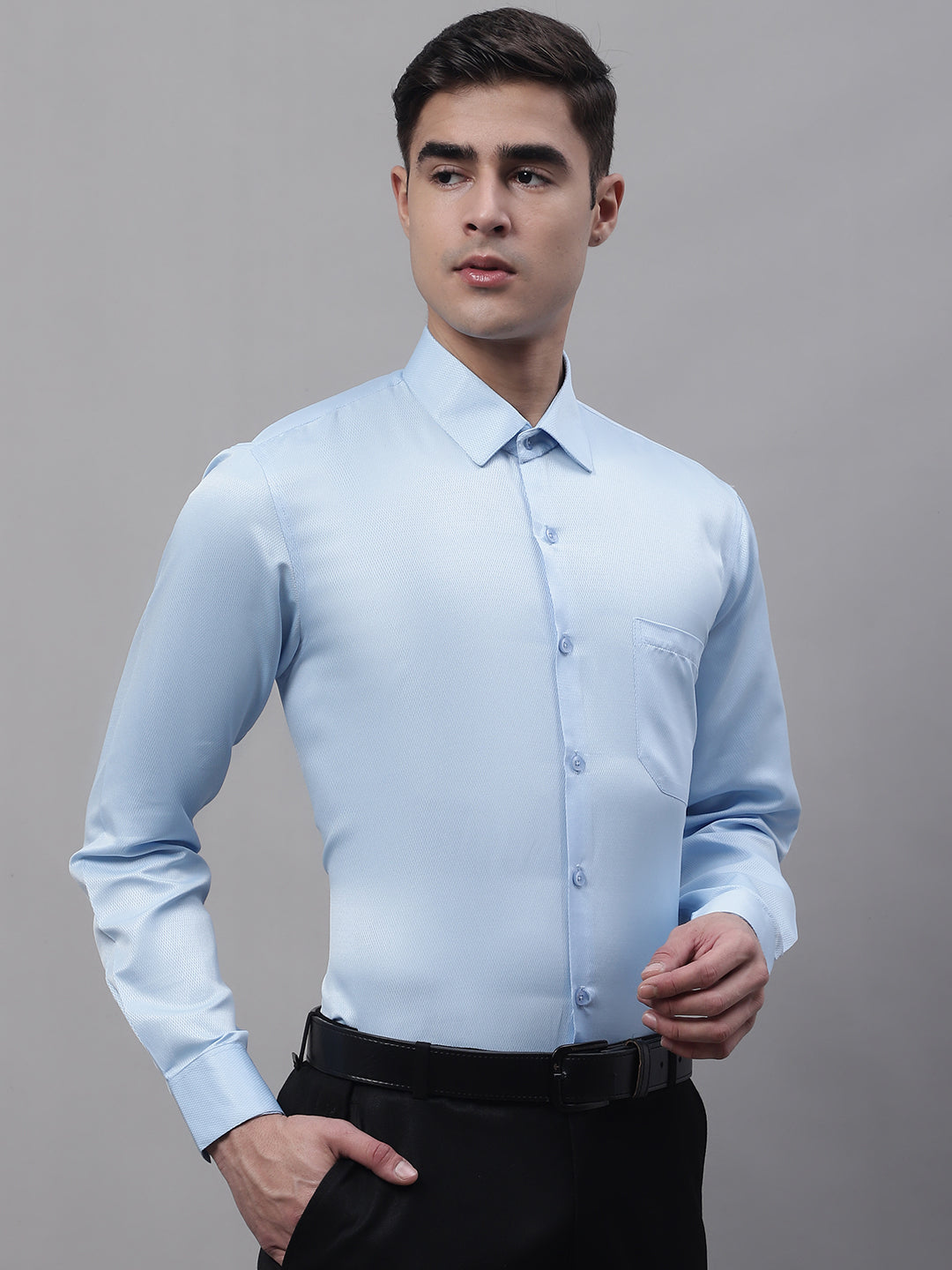 Men's Light-Blue Dobby Textured Formal Shirt