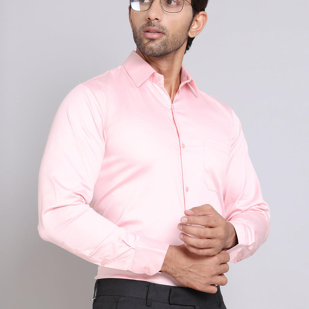 Indian Needle Men's Cotton Solid Formal Shirt in Light-Pink - Front View