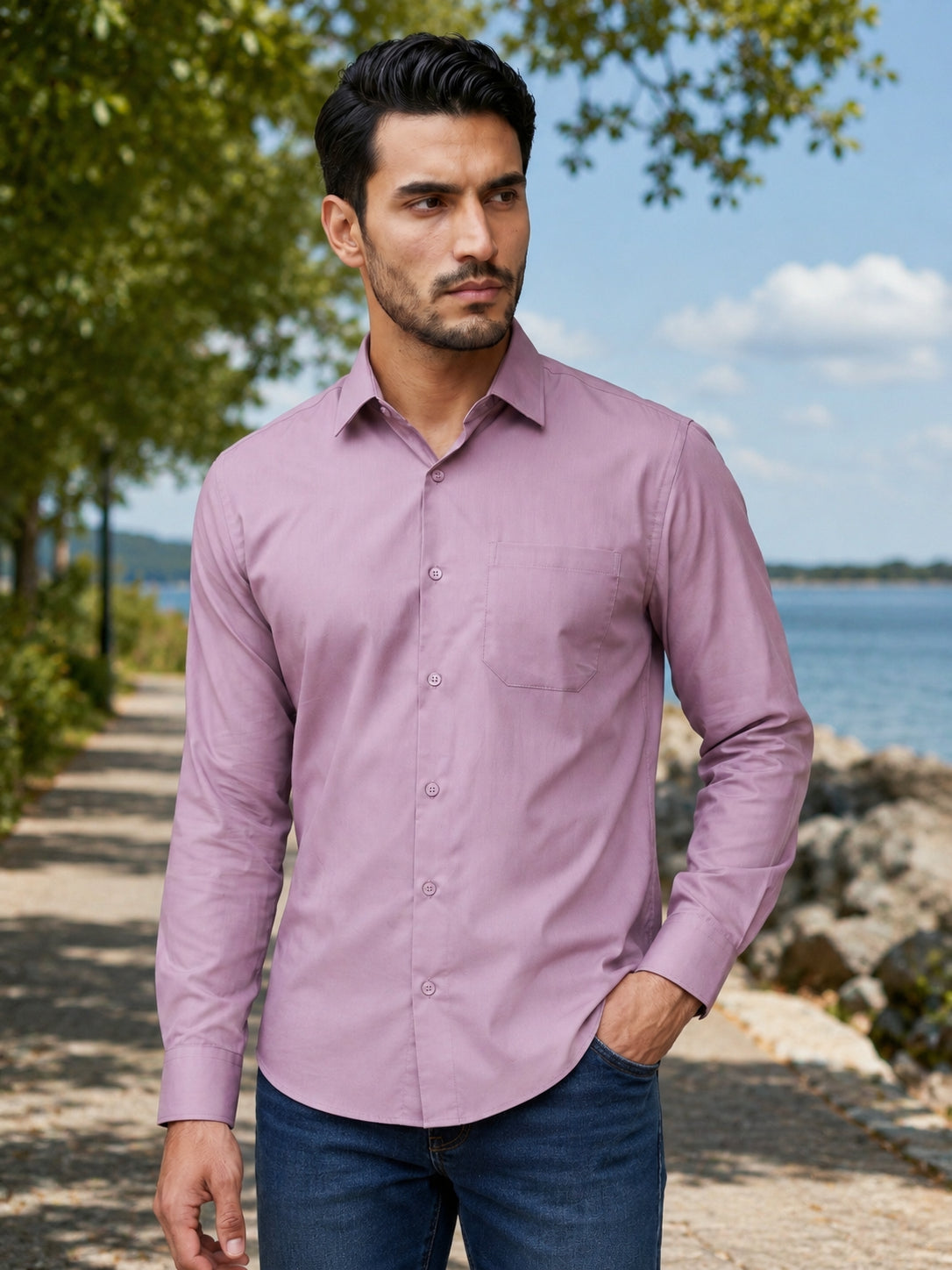 Men's Satin Lycra Solid  Casual Shirt