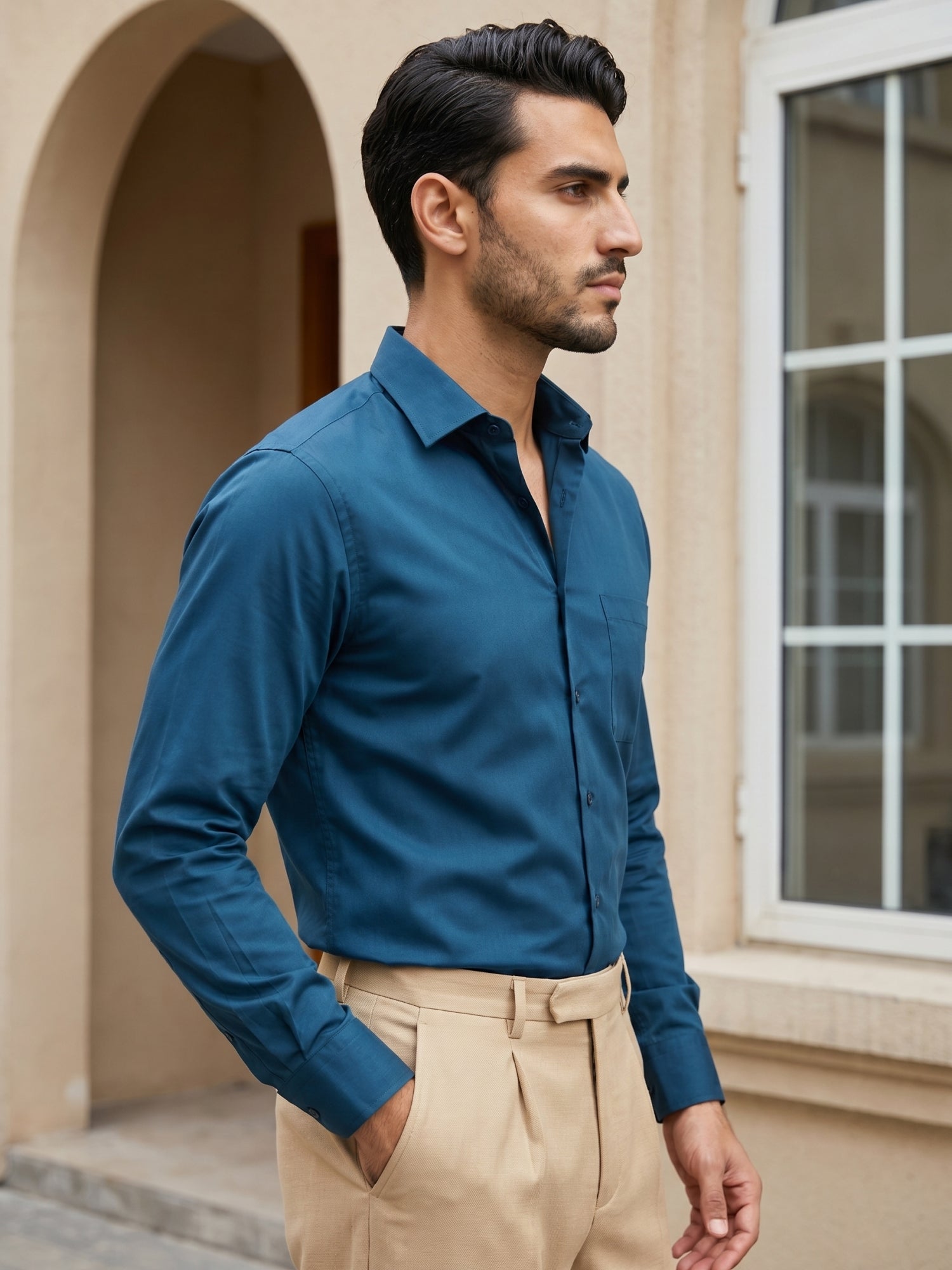 Men's Satin Lycra Solid Formal Shirt