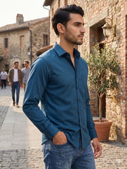 Men's Satin Lycra Solid  Casual Shirt