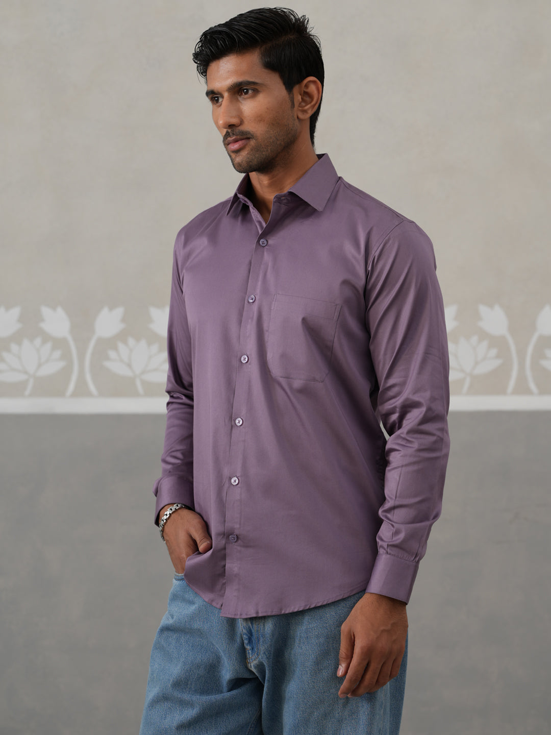 Men's Satin Lycra Solid Casual Shirt