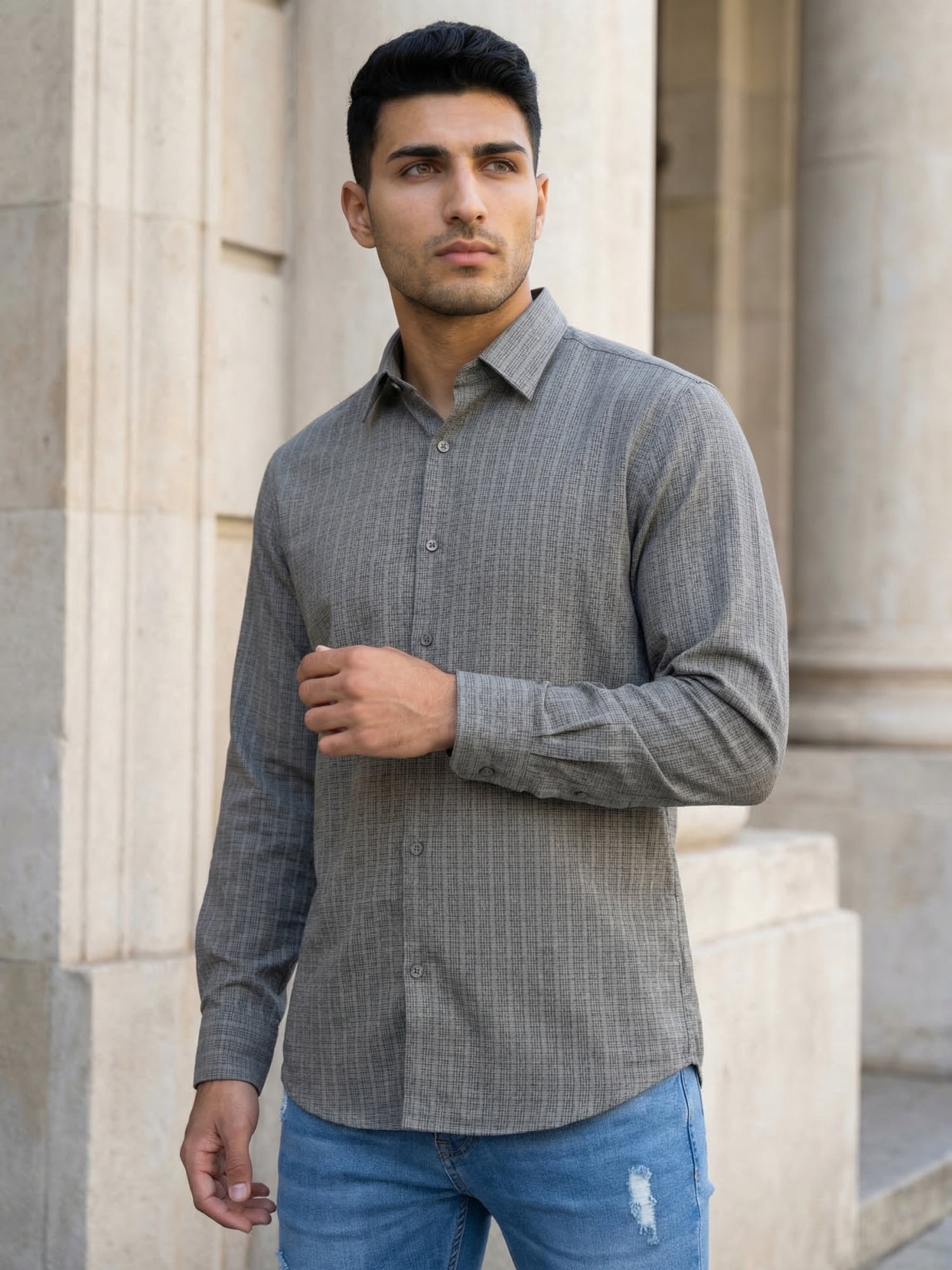 Black Micro Checks Casual Shirts for Men