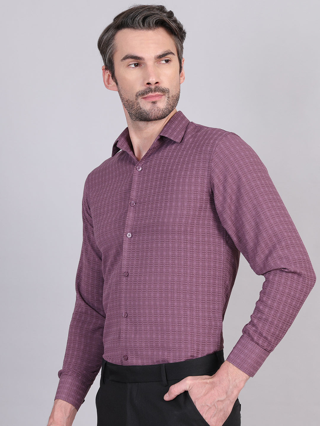 Magenta Micro Checks Formal Shirts for Men